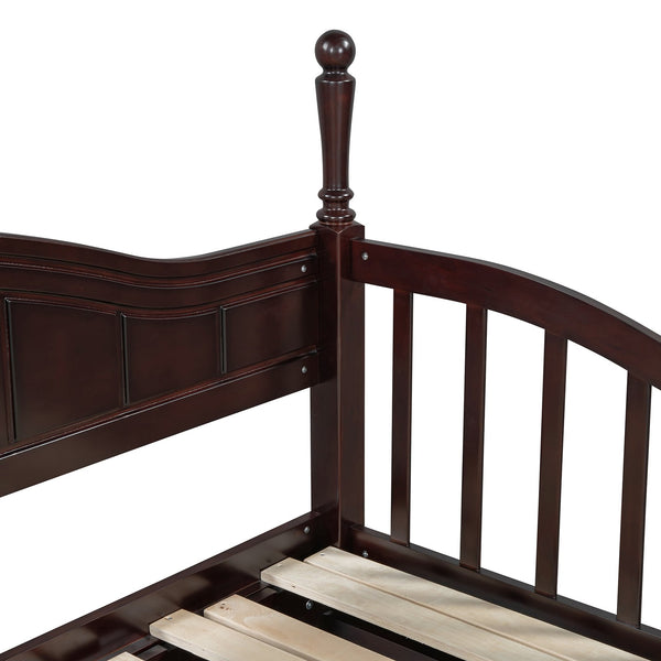 English Elm Wooden Twin Daybed with Trundle and Two Storage Drawers, Solid MDF Frame, Guardrails for Safety and Style Espresso 43.5 L x 24.75 W x 6 H N733S173459P