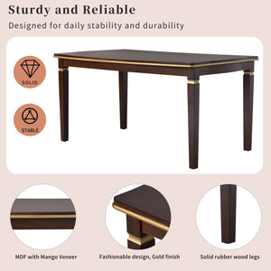 English Elm 6-Piece Kitchen Dining Set with 60" Rectangular Table, Tufted High-Back Chairs & Bench, Durable Wood Espresso N752S001080P