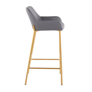 English Elm Daniella Glam Fixed-Height Bar Stool Set Of 2 In Gold Metal & Grey Faux Leather - Chic Comfort B202S00529