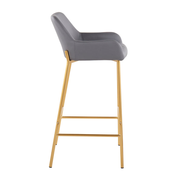 English Elm Daniella Glam Fixed-Height Bar Stool Set Of 2 In Gold Metal & Grey Faux Leather - Chic Comfort B202S00529