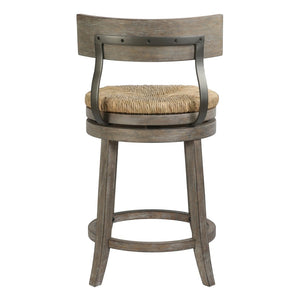 English Elm 26" Reclaimed Wood Swivel Counter Stool with Seagrass Seat for Kitchen Island Gray B2751P436448