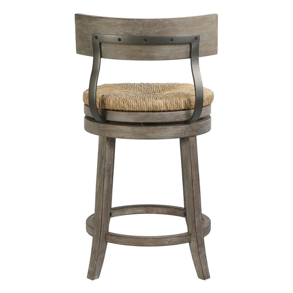 English Elm 26" Reclaimed Wood Swivel Counter Stool with Seagrass Seat for Kitchen Island Gray B2751P436448