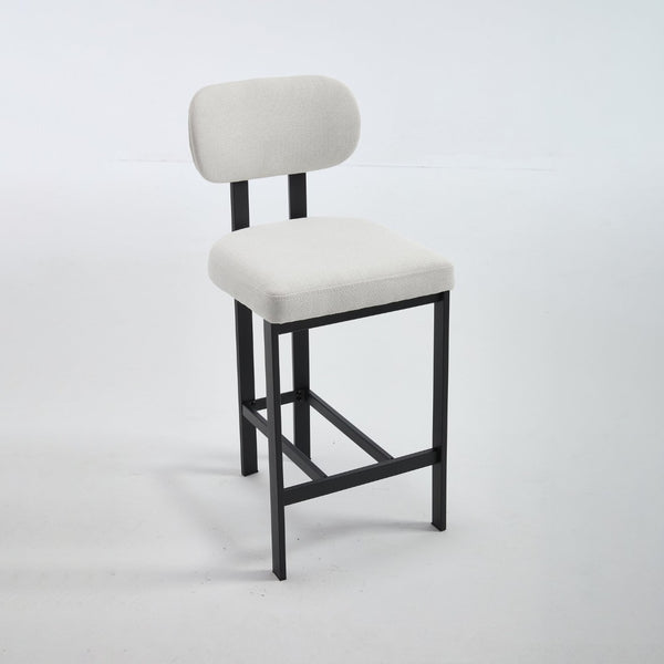 English Elm Bar Stools Set of 2 Upholstered Fabric Seat with Foam Cushion Black Metal Legs Cream W3244P310202