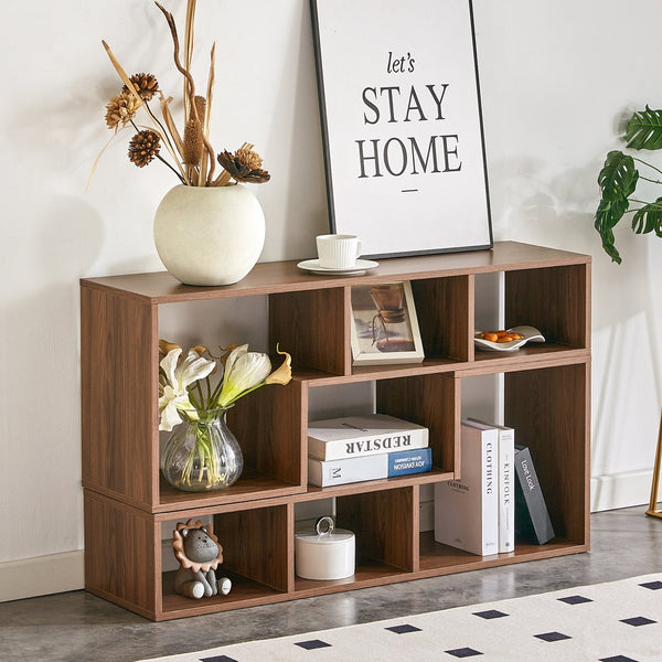 English Elm 2 Pieces Cube TV Stand with Adjustable 55–80" Length, Six Open Shelves, Modern Minimalist Storage and Durable MDF Design Acacia Wood W3226P298392