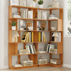 English Elm Set of 2 Modular Corner Bookcases L Shaped and I Space Saving Home Office Shelving Dark Oak W2899S00001