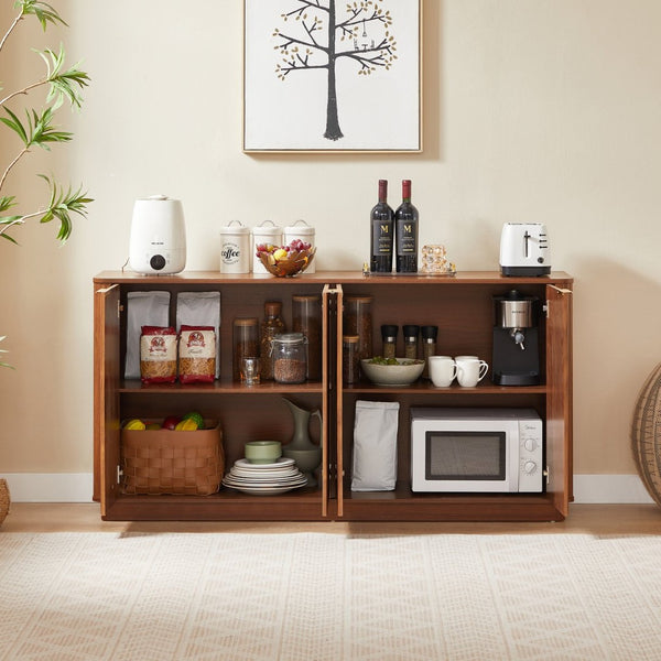 English Elm 63" Wave Front Sideboard with Four Door Storage for Living Room Hallway Bedroom Walnut W1820P431359
