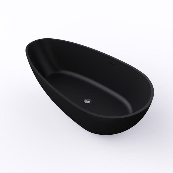 English Elm 67 Inch Matte Black Stone Resin Freestanding Soaking Tub Ergonomic Bathtub W1613P355476