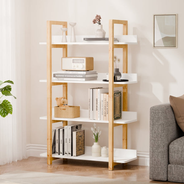 English Elm Multifuction Solid Wood Bookcase with Color-Contrast Shelves, 4-Tier Plant Stand, Sturdy Waterproof Finish W3128P261295