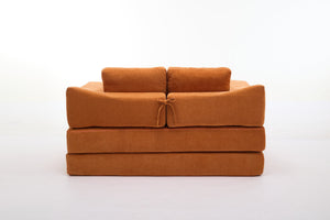 English Elm Modern Minimalist Sofa Fold-Out Convertible Floor Couch Bed with Removable Backrest Chenille Orange, Modular Comfort and Side Pockets W1829P186302