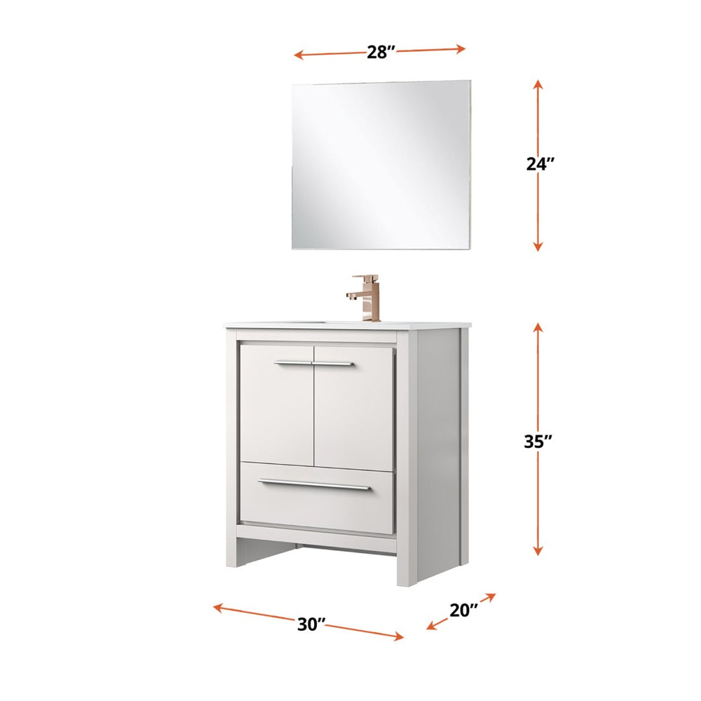 English Elm White Bath Vanity Set With Quartz Top, Rose Gold Faucet & Matching Mirror - Elegant Bathroom Upgrade B2731S02058-GIGA