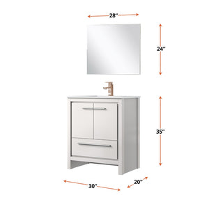 English Elm White Bath Vanity Set With Quartz Top, Rose Gold Faucet & Matching Mirror - Elegant Bathroom Upgrade B2731S02058-GIGA