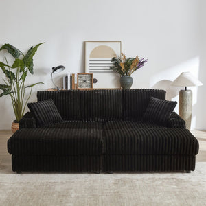 English Elm 84inch Corduroy Deep Seat Three Person Sofa with Storage Ottomans for Living Room Black W834S00566