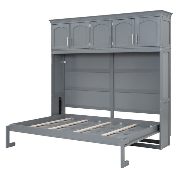 English Elm Queen Murphy Wall Bed with Top Cabinet Storage for Small Space Living Gray LP006665AAE-1