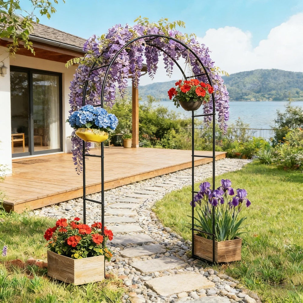 English Elm Outdoor Steel Garden Arch with Weighted Base for Weddings and Climbing Vines T3971P486761