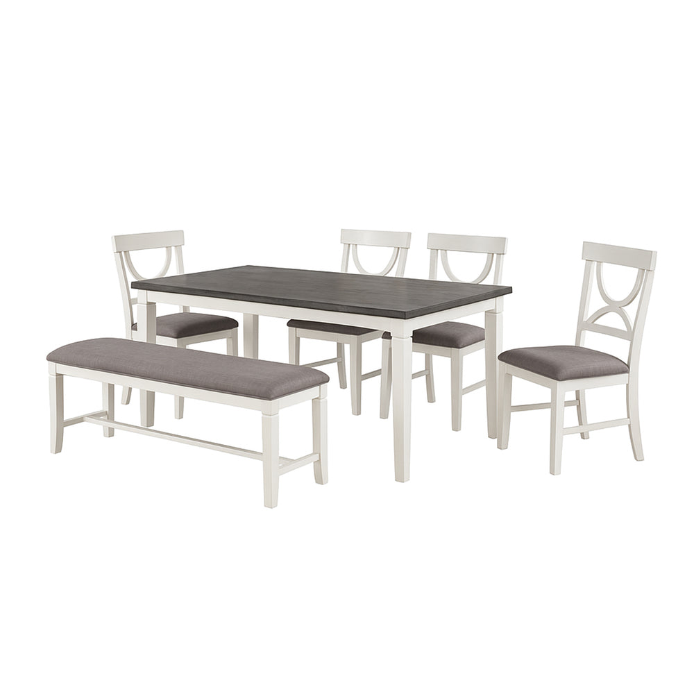 English Elm Carrol 6-Piece Wood Dining Set with Upholstered Chairs & Bench, Two-Tone White/Grey Rustic Chic B016S00010
