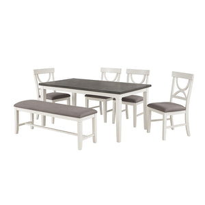 English Elm Carrol 6-Piece Wood Dining Set with Upholstered Chairs & Bench, Two-Tone White/Grey Rustic Chic B016S00010