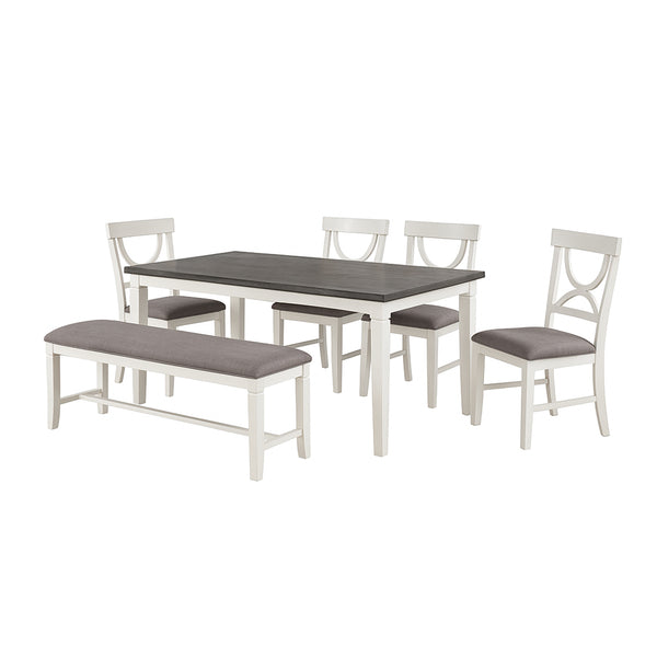 English Elm Carrol 6-Piece Wood Dining Set with Upholstered Chairs & Bench, Two-Tone White/Grey Rustic Chic B016S00010