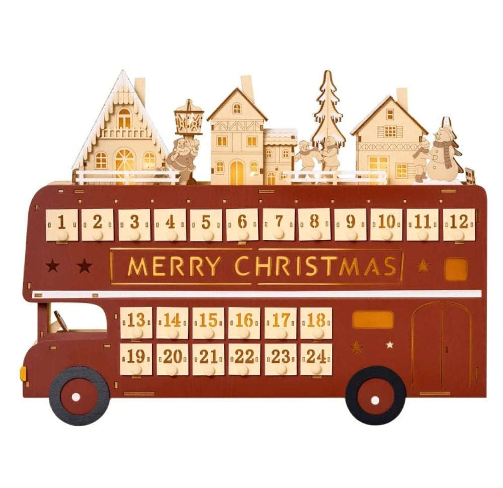 English Elm Light up Wooden Advent Calendar Village with 24 Drawers and Led Glow for Holiday Decor T3971P414423