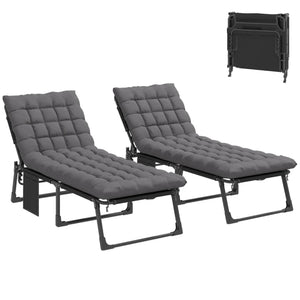 English Elm Folding Outdoor Chaise Lounge with Face Hole Side Table and Five Position Recline Dark Gray T3971P480724