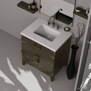 English Elm Brown Oak Single Bath Vanity Set With Cultured Marble Top, Chrome Faucet & 28" Mirror - Stylish Upgrade! B2731S02004