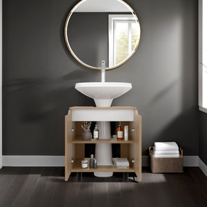 English Elm FM Jerome Under Sink Cabinet with Raised Legs and Open Shelves for Stylish, Organized Bathroom Storage Natural 27.5 L x 25.5 W x 5.1 H B128P380217