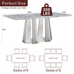 English Elm Marble Dining Table For 6-8, Modern Rectangular Faux Marble Top With Stainless Steel Base, Silver Grey W3456S00039