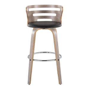 English Elm Cosini 30" Mid-Century Modern Barstool Set Of 2 With Swivel, Chrome Footrest & Faux Leather Comfort B202S00513