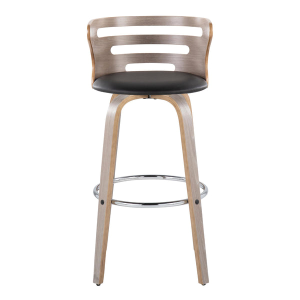 English Elm Cosini 30" Mid-Century Modern Barstool Set Of 2 With Swivel, Chrome Footrest & Faux Leather Comfort B202S00513