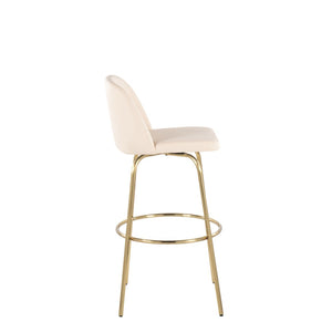 English Elm Toriano 30" Contemporary Swivel Barstool Set Of 2 In Cream Faux Leather With Gold Metal Base B202S00688-GIGA