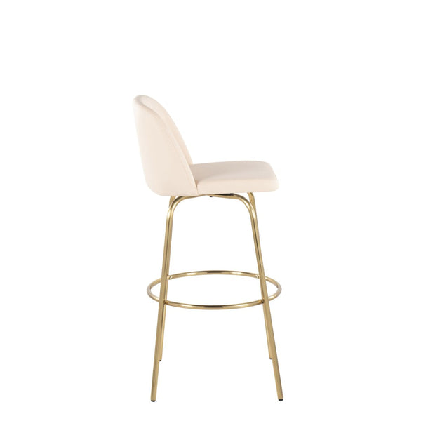 English Elm Toriano 30" Contemporary Swivel Barstool Set Of 2 In Cream Faux Leather With Gold Metal Base B202S00688-GIGA