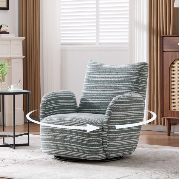 English Elm Modern Boucle 360° Swivel Leisure Chair with High‑Resilience Sponge, Supportive Curve, 550lb Capacity Mint Green W395P355484