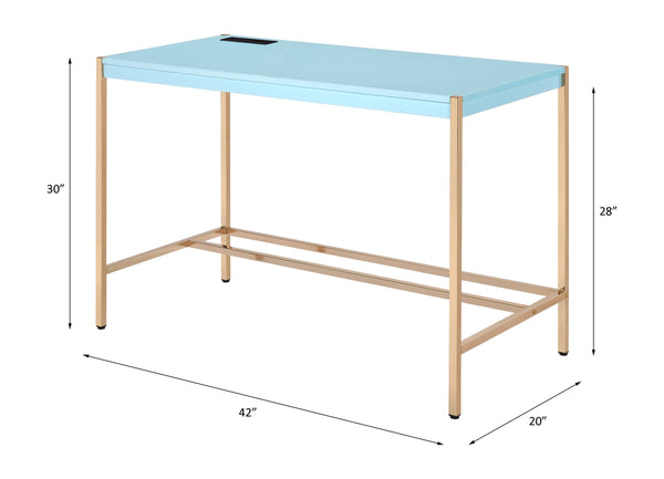 English Elm Midriaks Modern Baby Blue Finish Writing Desk with USB Port, 40"L Sleek Metal Base, Durable Top Gold,Light Blue 48 L x 24 W x 5 H B2726P265742