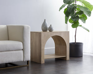 Sunpan SALMA Side Table - Elegant Arched Design in Whitewashed Solid Acacia for Modern Living Spaces 110156