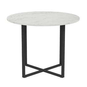 English Elm Sn-rt100-4-wd Round Oak Grain Dining Table with Black Metal Legs for Small Spaces White W3875P372898