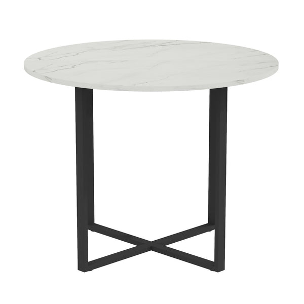 English Elm Sn-rt100-4-wd Round Oak Grain Dining Table with Black Metal Legs for Small Spaces White W3875P372898