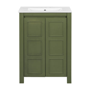 English Elm 24" Vintage Style Small Bathroom Vanity Olive Green with Ceramic Sink, Soft-Close Doors, Shelf (95) N729P292015F