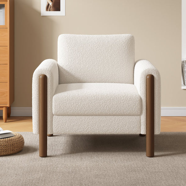 English Elm Christopher Knight Home® - Oversized Teddy Velvet Accent Chair with Curved Armrests, Tufted Mid-Century Design and Walnut Legs White N765P189679W