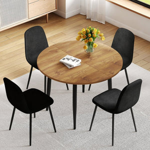 English Elm Table Modern Extendable Dining Set With 4 Black Linen-Cotton Chairs For Stylish Gatherings & Comfort W1151S04141-GIGA