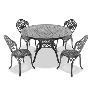 English Elm 5-Piece All-Weather Cast Aluminum Dining Set With Round Table & 4 Chairs For Stylish Outdoor Comfort W1710S00225