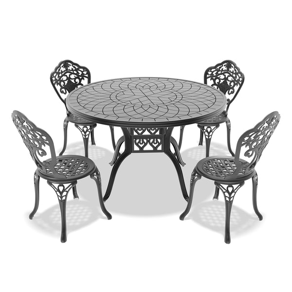 English Elm 5-Piece All-Weather Cast Aluminum Dining Set With Round Table & 4 Chairs For Stylish Outdoor Comfort W1710S00225