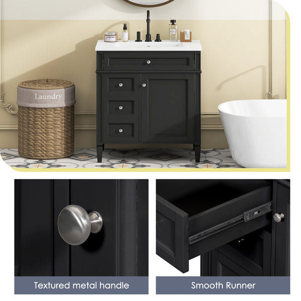 English Elm 30'' Modern Bathroom Vanity With Ceramic Sink & Soft-Close Drawers - Stylish Storage Solution! N710P206904B