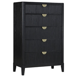 English Elm Ennis Art Deco Fluted Black Bedroom Set with Golden Hardware for Eastern King B062S01432
