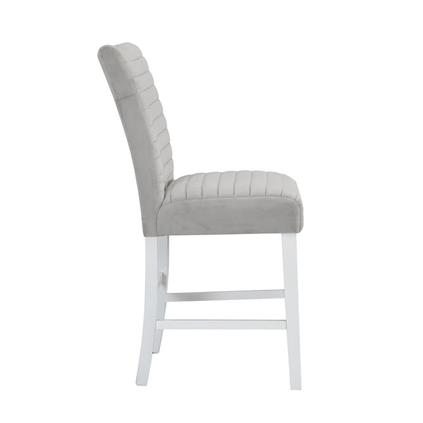 English Elm Set Of 2 Velvet Upholstered Counter Height Chairs - Grey & White Gloss Finish For Modern Style B016P322921-GIGA