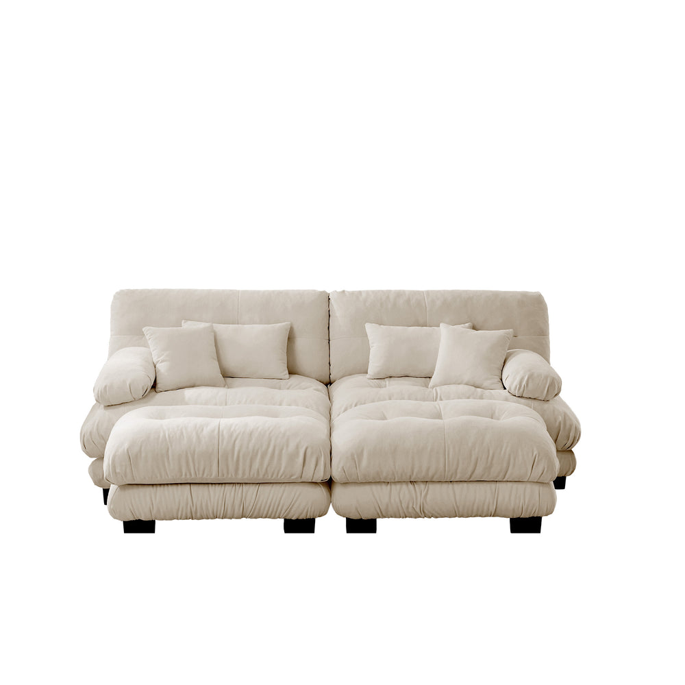 English Elm Cloud 2-Seater Sleeper Sofa In Light Coffee Chenille – Plush Comfort With Pillows & Ottomans Included! W714S01027
