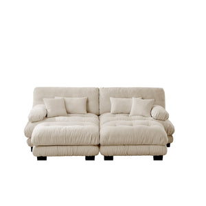 English Elm Cloud 2-Seater Sleeper Sofa In Light Coffee Chenille – Plush Comfort With Pillows & Ottomans Included! W714S01027