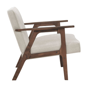 English Elm Modern Mid-Century Accent Chair Walnut Frame with Textured Linen Upholstery and Cushioned Seat Comfortfulness Beige 26.5 L x 23.5 W x 10 H B011P308028