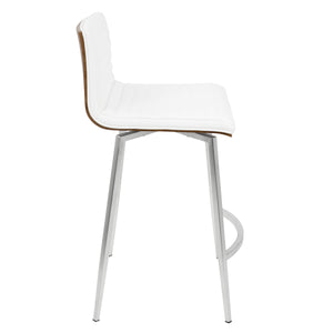 English Elm Mason Contemporary Swivel Counter Stool with Tufted Faux Leather Seat, Walnut Back & Stainless Base White B202P222088