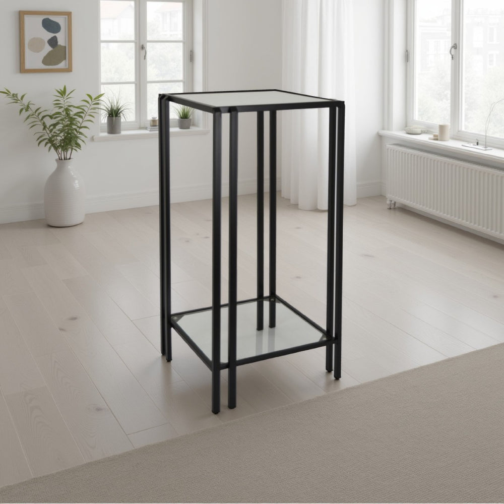 English Elm Buckley Black Metal Plant Stand with Mirrored Shelves for Glam Living Room Decor B056P416942