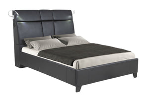 English Elm Queen Music Bed with Bluetooth Speakers, Touch Lighting & Removable Beverage Tray — Black Vinyl Modern Design B2699S00010