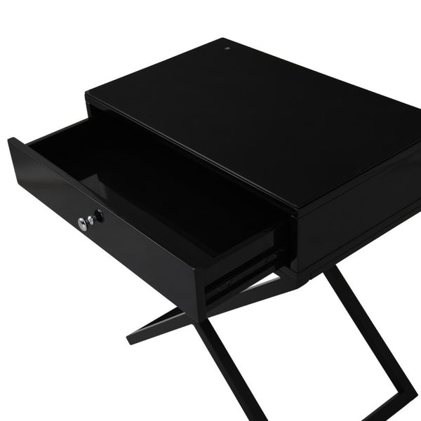 English Elm Dario Contemporary End Table with Tempered Glass Top Open Shelf and Storage Drawer Black B2749P413397